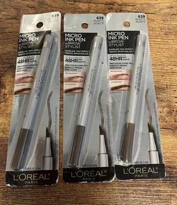 Lot Of 3 Loreal Micro Ink Pen By BROW STYLIST Precision Comb Tint 639 Brunette - Image 1 of 2