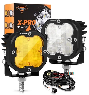 2x Auxbeam 3" 80w 9600lm Led Pods Driving Light + White & Amber Cover for Toyota Foto 1 de 4