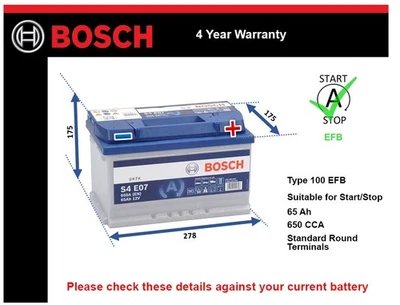 EFB Battery fits OPEL VIVARO GT SIGNUM MERIVA COMBO ZAFIRA Bosch 100 EFB - Image 1 of 4