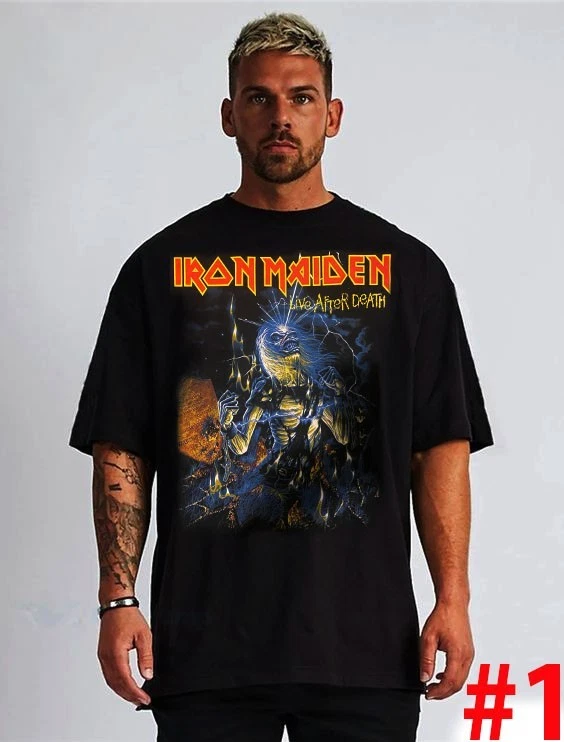 IRON MAIDEN LIVE AFTER DEATH HARD ROCK UNISEX 黑色 T 恤 100% 丝绸屏幕 — 第 1/1 张图片
