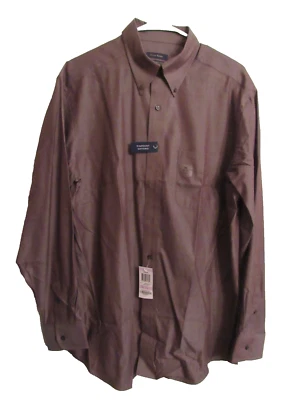 club room men's 80's pinpoint oxford shirt chocolate cotton 16/34/35/L - Image 1 of 4