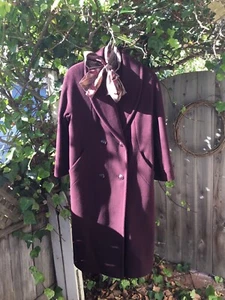 Vintage Alorna By Forstmann Petite Wine Plum 100% Wool Long Trench Union Coat PM - Picture 1 of 23