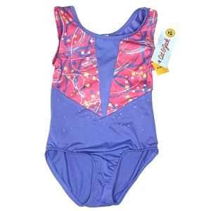 Cat & Jack Periwinkle Blue Pink Dance Scribble Gymnastic Leotard Size XS 4/5 NEW - Picture 1 of 10