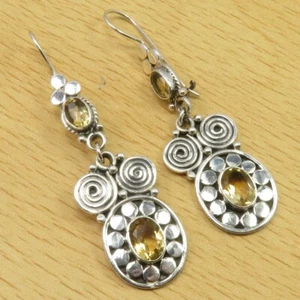Beautiful CITRINE Earrings 2.2" Decorative 925 Pure Silver One Of A Kind Jewelry - Picture 1 of 2