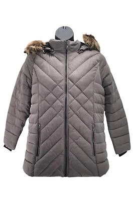 Nuage Mixed Quilted Puffer Coat w/ Removable Hood & Faux Fur Driftwood Foto 1 de 3