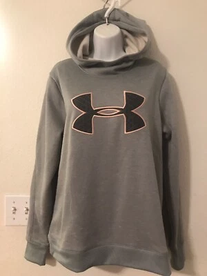 Sudadera con capucha Under Armour Cold Gear para mujer talla GRANDE con logotipo polar gris/rosa Foto 1 de 4