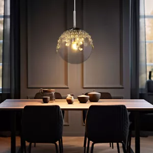 Sfera Lampada a Sospensione Coprire Sala Pranzo Cristalli Metallo Cromato Chiaro - Foto 1 di 8