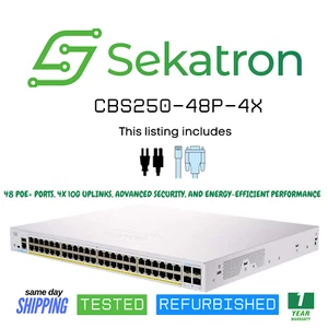 ♻️ Cisco Refresh CBS250-48P-4X 48-Port PoE Smart Switch w/ 4x10G SFP+ ⚡Fast Ship - Picture 1 of 2