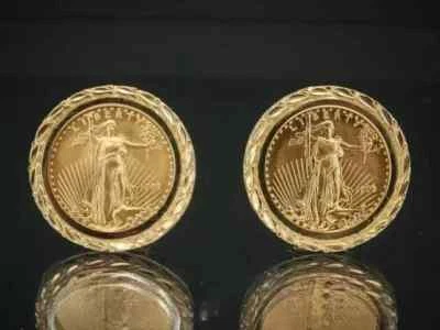 Without Stone 12 mm Coin Estate American Eagle Earrings 14K Yellow Gold Plated - Image 1 of 4