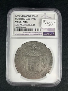 1795 Germany Thaler Bamberg Dav Silver Coin - NGC AU Details   A2 - Picture 1 of 2