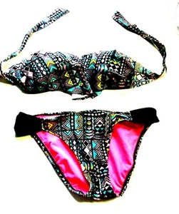 Bikini bandeau sin tirantes geométrico negro, rosa y azul miel Hula talla X-pequeño - Imagen 1 de 5