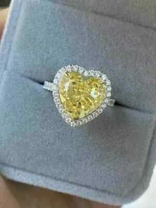 3Ct Heart Cut Yellow Citrine Lab-Created Engagement Ring 14k White Gold Plated - Picture 1 of 3