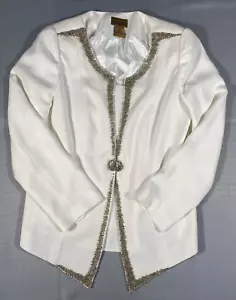 Midnight Velvet Blazer Jacket Womens 10 Ivory Beaded Formal Wedding Mother Bride - Picture 1 of 12