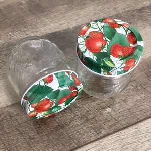 Small Strawberry Lidded Jelly Jars Embossed Glass Set of 2 - Picture 1 of 12