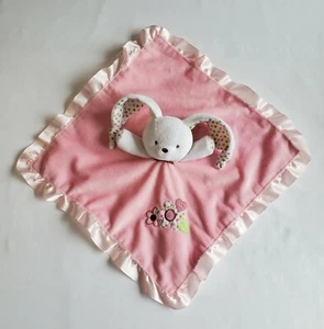 Manta de seguridad para bebé conejito rosa blanco de solo un año orejas anudadas carritos de flores - Imagen 1 de 7