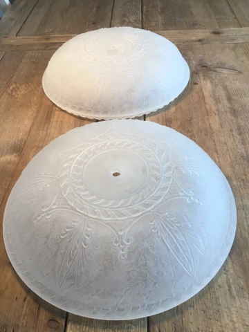 2 Lalique Style French Art Deco Frosted Glass Round Ceiling Light Covers Shades Cover