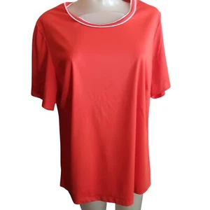 Women's XL Vintage T-shirt Red White Trim Polyester 1970's Slinky Ringer USA - Picture 1 of 8