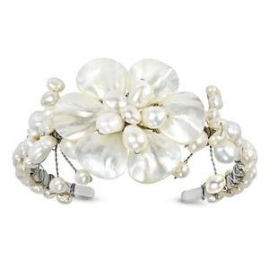 Brazalete Floral Ocean's Iridescent Garden Blanco Concha Marina y Perlas - Imagen 1 de 8