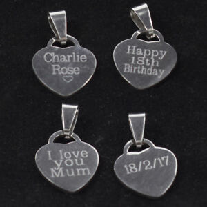 Personalised Stainless Steel Heart Oval Charm Any text engraved free both sides