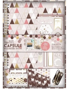 Docraft scrap book set kit notebook stickers paper tape Capsule Geometric Mocha - Picture 1 of 1