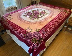 Vintage Swan Blanket Full Double 80”x94” Heavyweight Plush Floral Country China - Picture 1 of 10