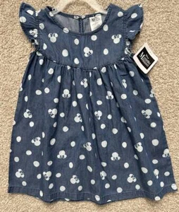 Disney Minnie Mouse Girls Lightweight Denim Dress Polka-Dots NWT Sz 5 - Picture 1 of 4