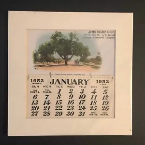1952 Matted Postcard / Calendar Orange Grove Avenue, Pasadena, CA - Picture 1 of 3