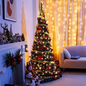 Árbol de Navidad preiluminado con decoraciones | Luces LED, cintas, bolas y flores - Imagen 1 de 9
