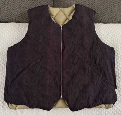 Stussy Python Reversible Diamond Quilted Puffer Vest Burgundy Tan XXL SnakePrint - Image 1 of 4