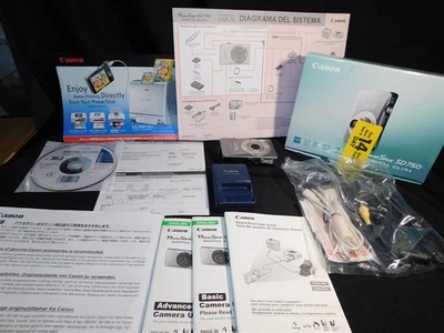 Canon PowerShot Digital Camera ELPH SD750 Silver With Original Box/Manuals/CD - Image 1 of 4