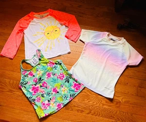 Lot of 3  Swim Shirts Rashguard Girls Size 7 Gymboree Eddie Bauer Land’s End EUC - Picture 1 of 3