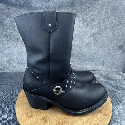 Harley-Davidson Boots Womens Size 9.5 Black Leather Harness Studded Biker 84359 - Image 1 of 4