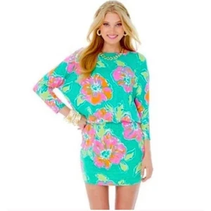 Vestido Lilly Pulitzer Cara Verde Menta Rosa Floral Cintura Caída XS - Imagen 1 de 8