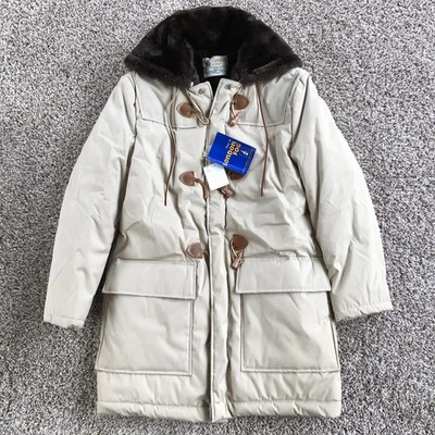 Vintage London Fog Faux Fur Lined Hooded Toggle Coat Beige Tan Union Made USA - Image 1 of 4