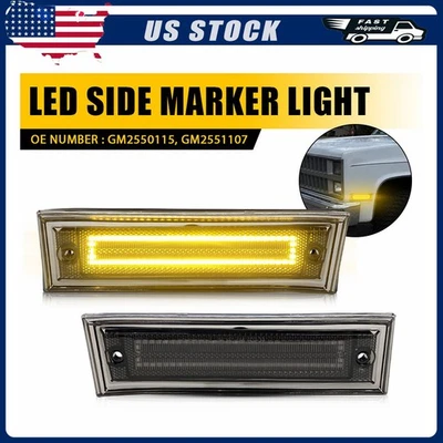 Luz marcadora frontal LED ámbar completo de humo para 81-91 Chevrolet C10 C20 C30 GMC Foto 1 de 4