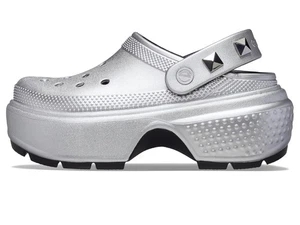 Crocs Stomp Metallic Silber Nieten Clogs Unisex W10 M8 Neu mit Etikett! - Bild 1 von 6