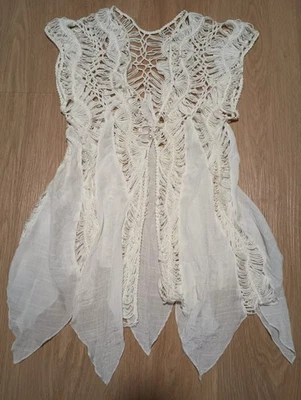 De Colección Años 70 Abierto Crochet Tejido Túnica HIPPIE Boho Plumero Suéter Top Cárdigan Hada S Foto 1 de 4