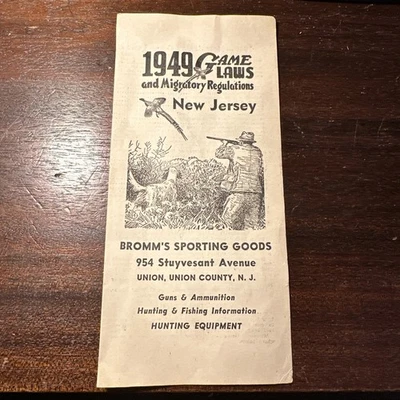 Bromm's Sporting Goods 1949 NEW JERSEY GAME AND LAWS AND MIGRATORY REG. Union NJ - Image 1 of 4
