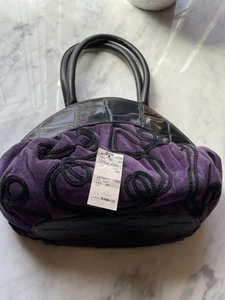 I MAGNIN 1980’ BRACCIALINI VINTAGE HANDBAG PURPLE BLACK Suede LEATHER ITALY NOS - Picture 1 of 12