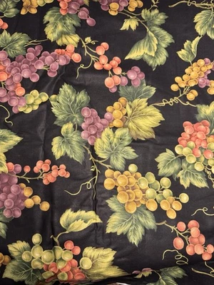 "De colección 4 yardas 100 % algodón negro con patrón de hojas de fruta 44"" de ancho nuevo" Foto 1 de 4