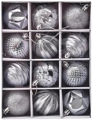 DECORA IL TUO NATALE CON ELEGANZA! Set di 12 Sfere Natalizie Argento - Immagine 1 di 3