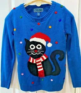 Karen Scott notso Ugly cute Christmas Sweater Pullover - schwarze Katze, Bling Petite P - Bild 1 von 4