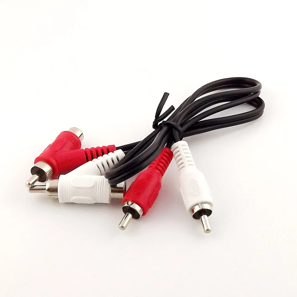 1x RCA Audio Piggyback Stereo Connector Cable 2 Male to Male + Female Piggy Back - Image 1 of 1
