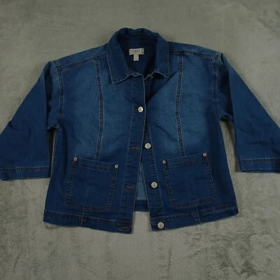 Logo Lori Goldstein Jacket Womens 6 Blue Denim Button Up Pockets - Image 1 of 4