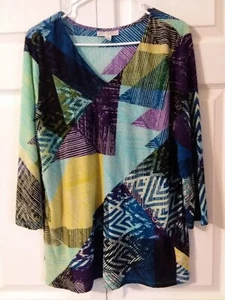 Dana Buchanan Tunic Blouse Multi-Color 3/4 Sleeve Size L Casual Career - Picture 1 of 8