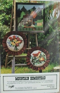 MOUNTAIN HOMESTEAD PILLOWS WALLHANGING MACHINE APPLIQUE PATTERN VINTAGE 1982 - Picture 1 of 2