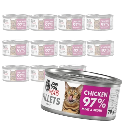 JOHN DOG FOR CATS John Dog für Katzen Feuchtfutter für erwachsene Katzen Hähnchenfilets 12x70g