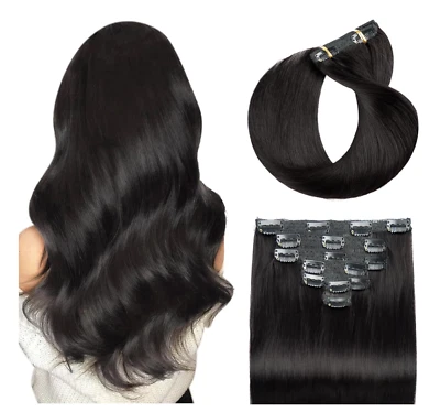Clip in Hair Extensions Real Human Hair 18 Inch 120g 7pcs (Natural Black) - Image 1 of 4