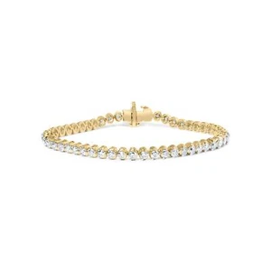 10K Yellow Gold 4.0 Cttw 3-Prong Set Diamond Link Tennis Bracelet - Picture 1 of 7