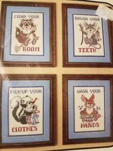 vtg BUCILLA set of 4X HOUSE RULES Samplers Counted Cross-Stitch KIT 49605 New - Picture 1 of 9